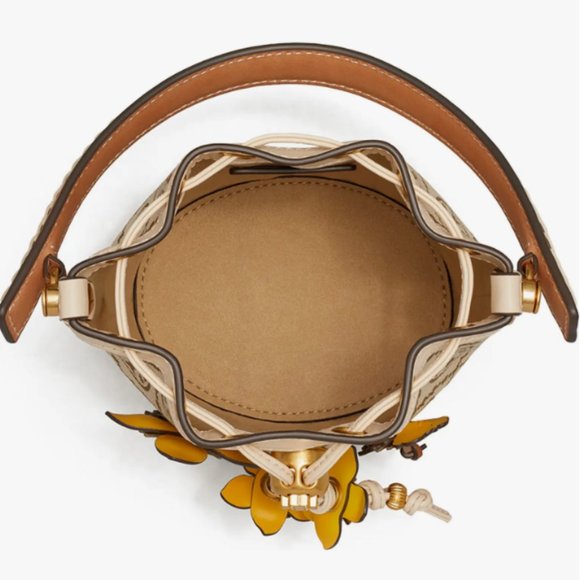 {Tory Burch} T MONOGRAM MINI BRAIDED BUCKET CROSSBODY IN HAZELNUT/ROLLED BRASS - Picture 5 of 6
